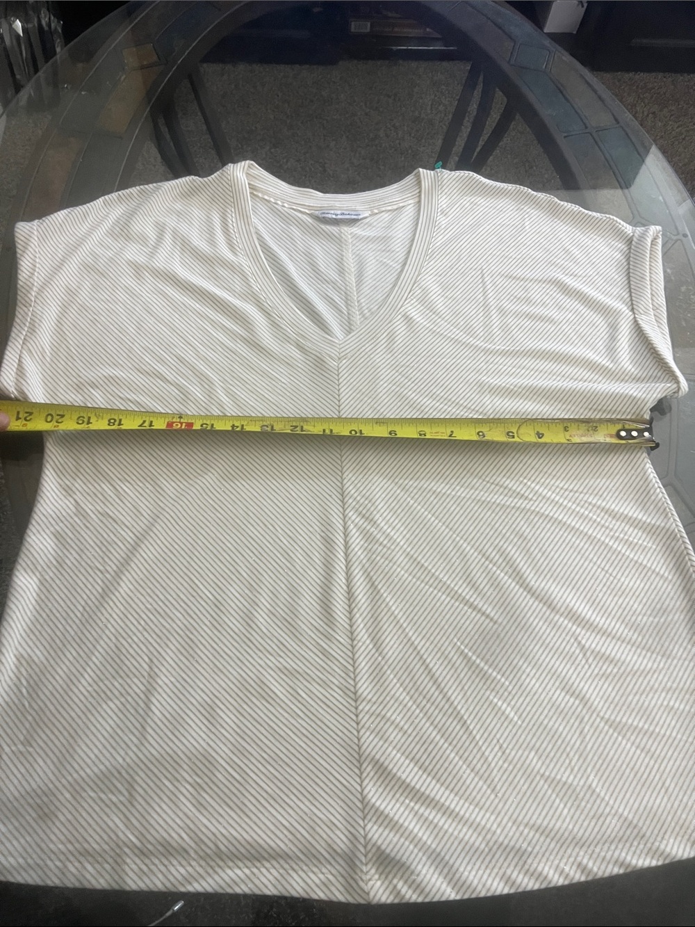 Tommy Bahama Cream and Ivory V-Neck Short Sleeve Top - Picture 6 of 9